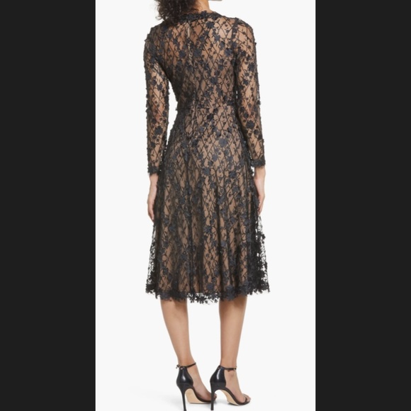 NWOT Tadashi Shoji Long Sleeve Lace Cocktail Dress in Black/Nude - Picture 8 of 9